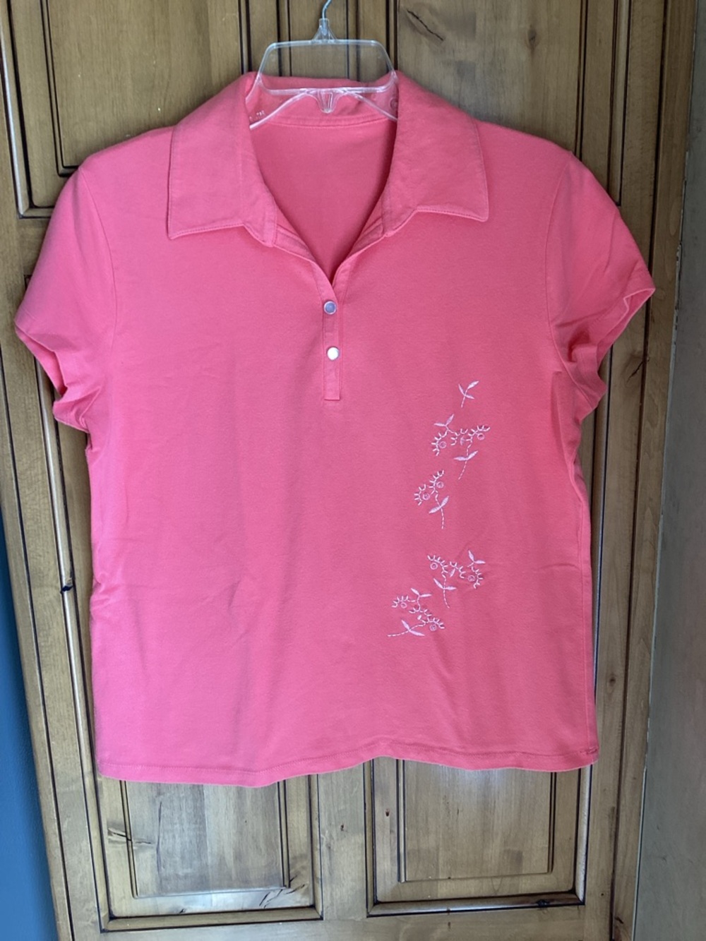 Coral Embroidered Cap Sleeve Top